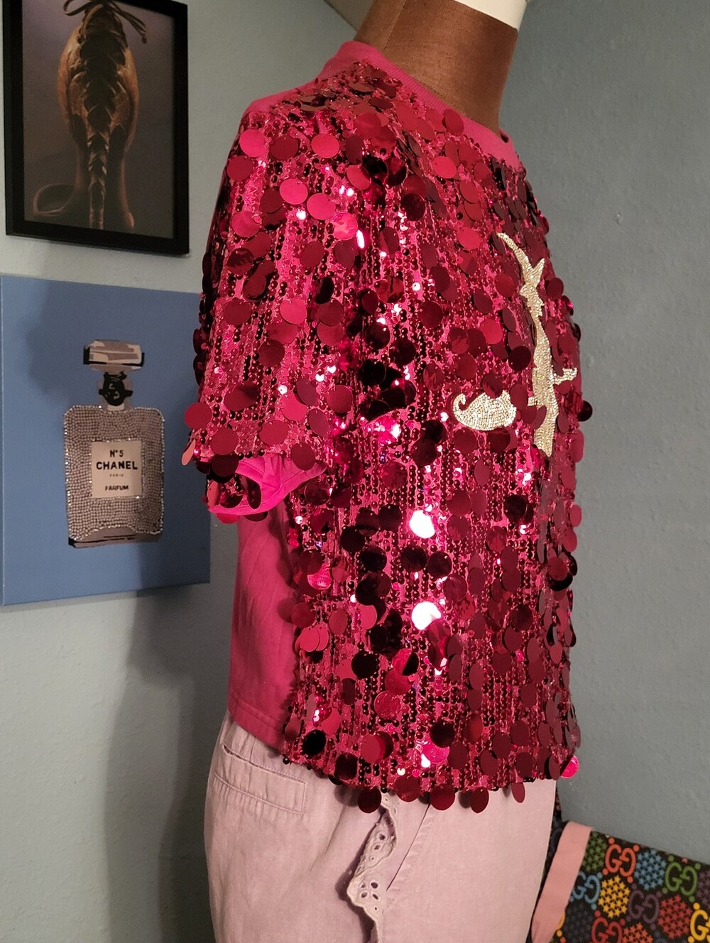 Judith March Sequin & Rhinestone Witch On Broom Top - Picture 4 of 12